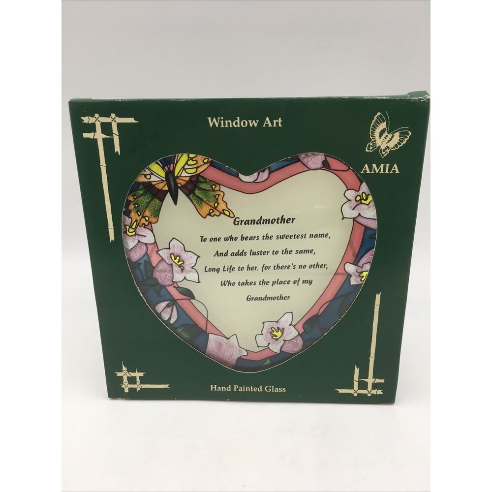 New AMIA Window Art Hand Painted Glass Suncatcher Featuring a Grandmother Poem